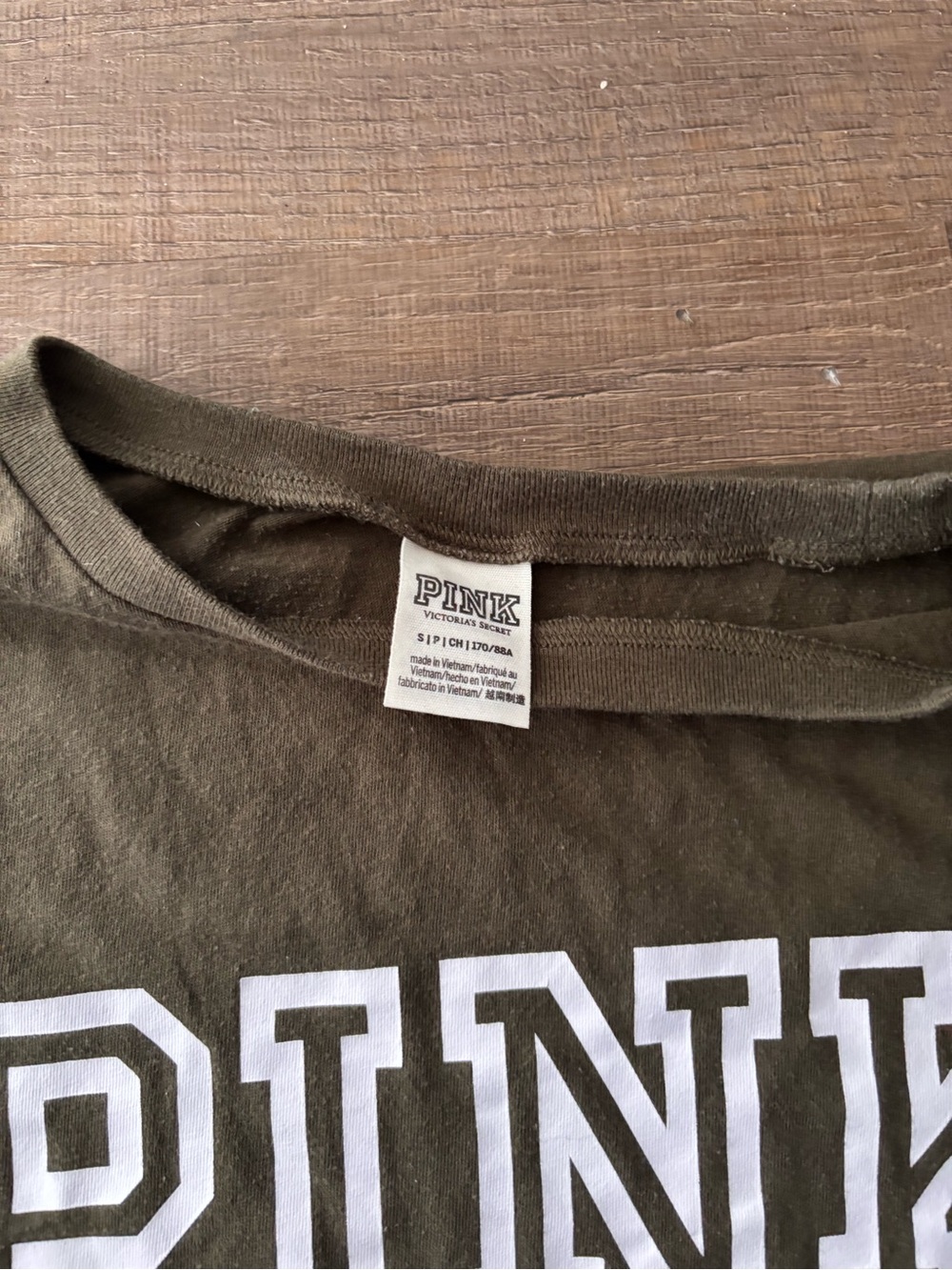 PINK Victoria's Secret Olive Green Logo Tee - Picture 4 of 4